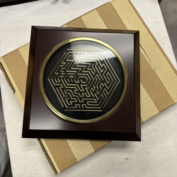 Mid Modern Century Dark Wood Gold Brass Solid Wood Cube Flat Maze Taiwan - Picture 9 of 9